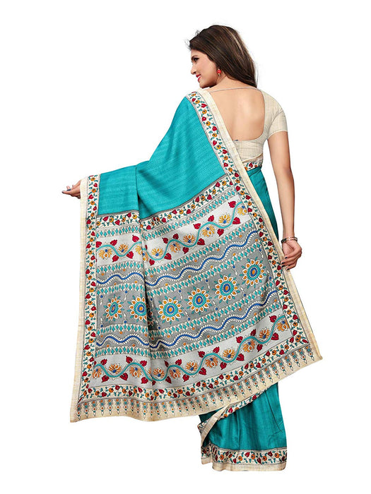 Turquoise, Multi Color Vichitra Silk (Poly Silk) Saree