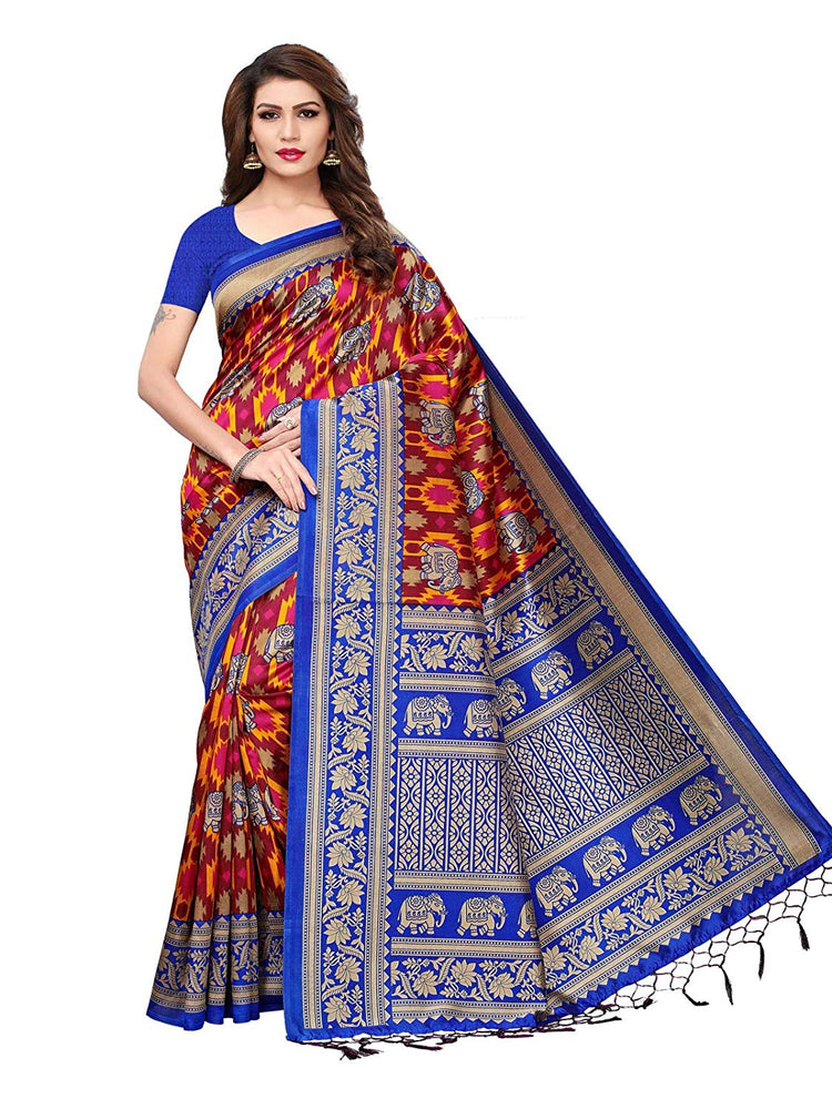 Blue, Maroon, Multi Color Poly Silk Saree only in Bigswipe