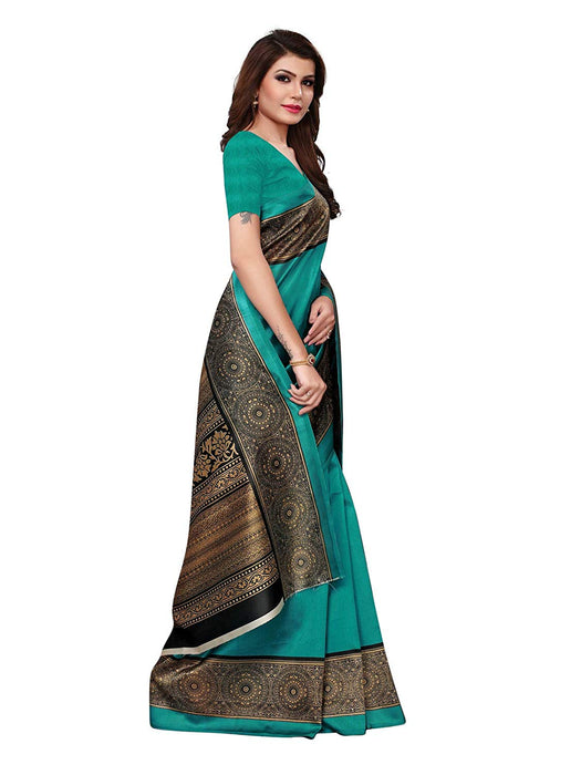 Turquoise, Multi Color Poly Silk Saree