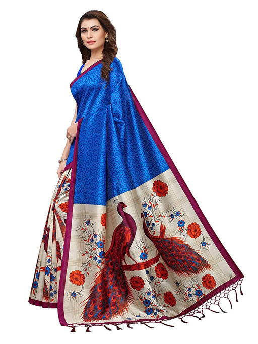 Blue, Off White, Multi Color Poly Silk Saree only in Bigswipe