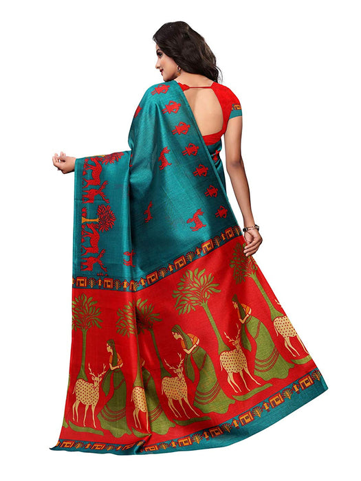 Turquoise Color Poly Silk (Kashmiri Silk) Saree