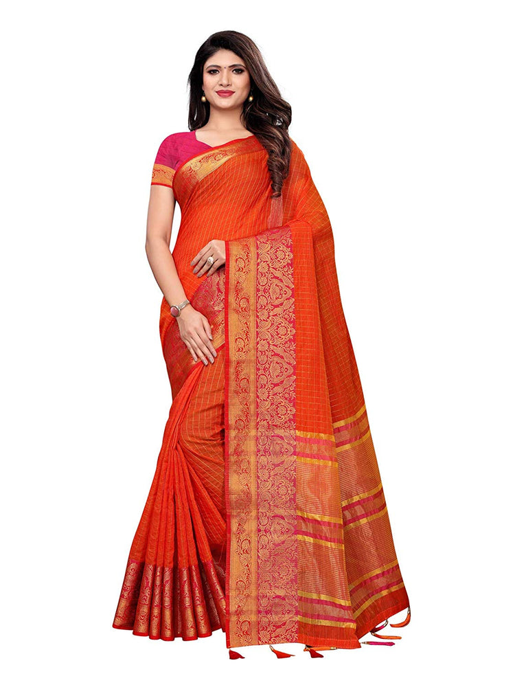 Orange Color Chanderi Silk Saree only in Bigswipe