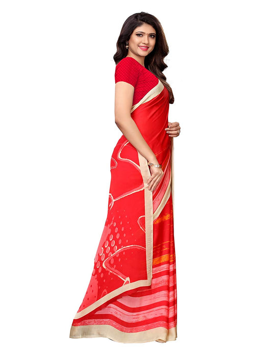 Red, Multi Color Satin Saree