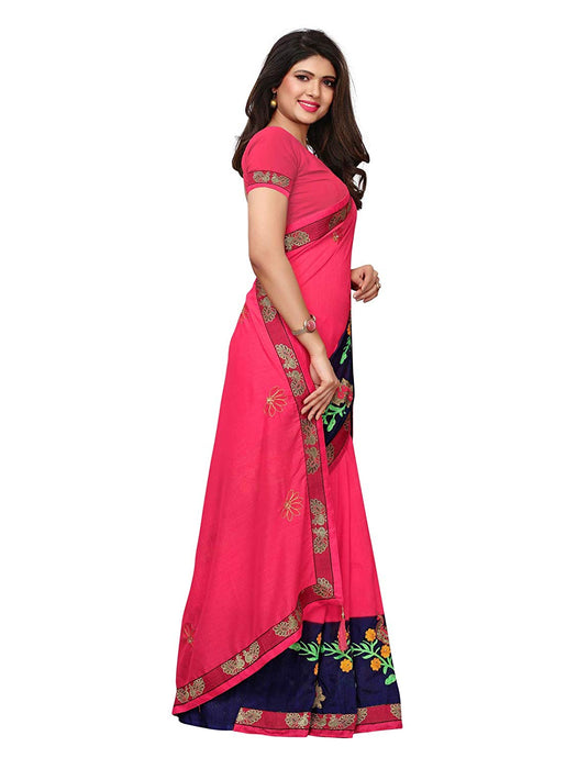 Pink, Navy Blue Color Poly Silk Saree only in Bigswipe