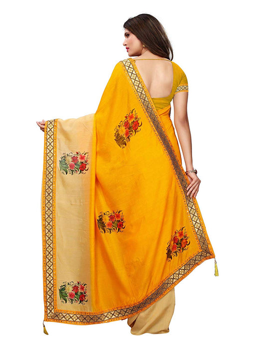 Yellow, Beige Color Poly Silk Saree