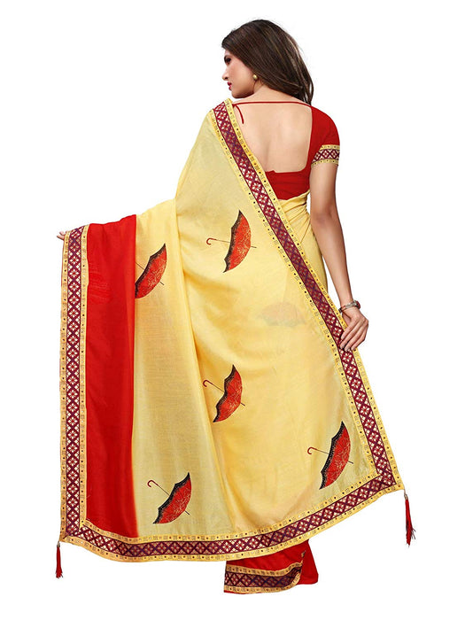 Beige, Red Color Poly Silk Saree only in Bigswipe