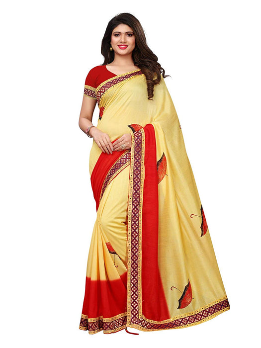 Beige, Red Color Poly Silk Saree only in Bigswipe