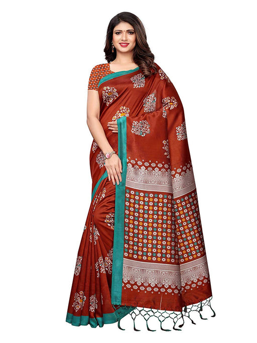 Brown, Multi Color Poly Silk Saree only in Bigswipe