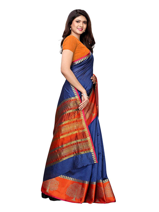 Navy Blue Color Poly Silk Saree only in Bigswipe