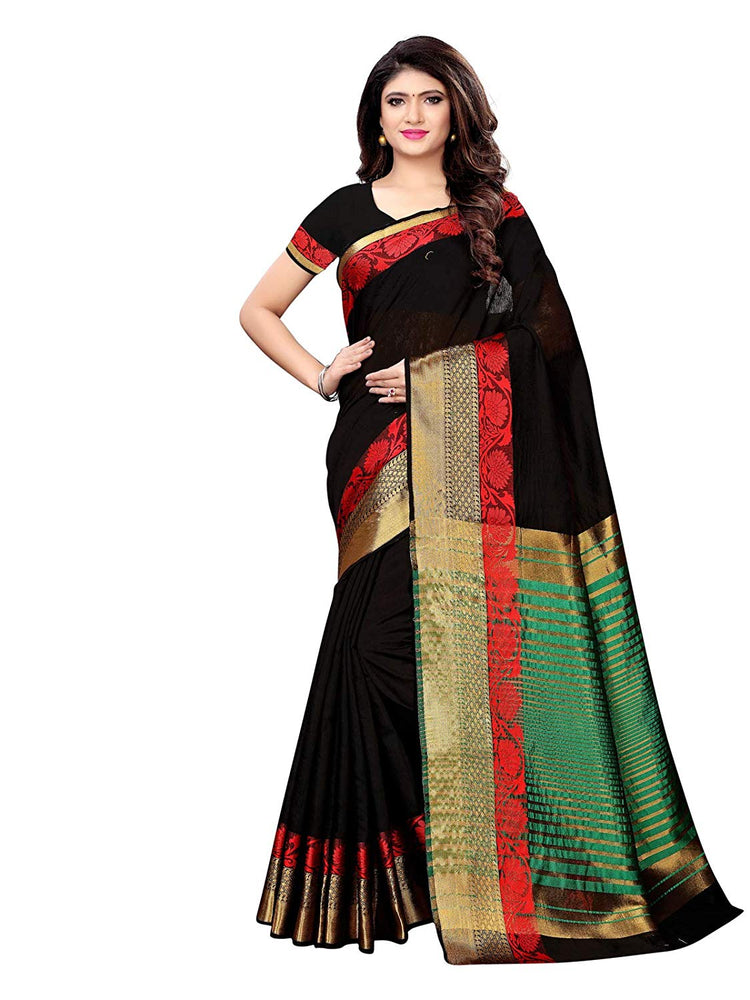 Black Color Cotton Silk Saree only in Bigswipe