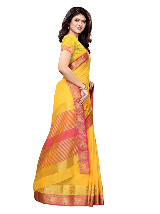 Yellow Color Cotton Silk Saree