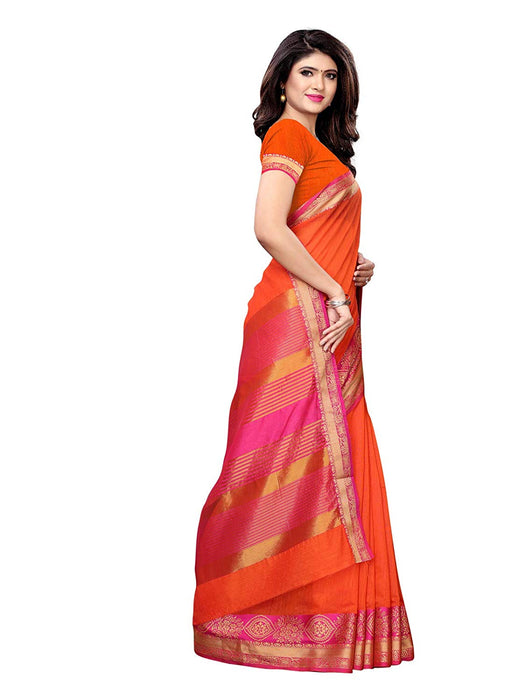 Orange Color Cotton Silk Saree only in Bigswipe