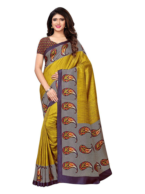 Green (Olive Green), Multi Color Vichitra Silk (Art Silk) Saree only in Bigswipe