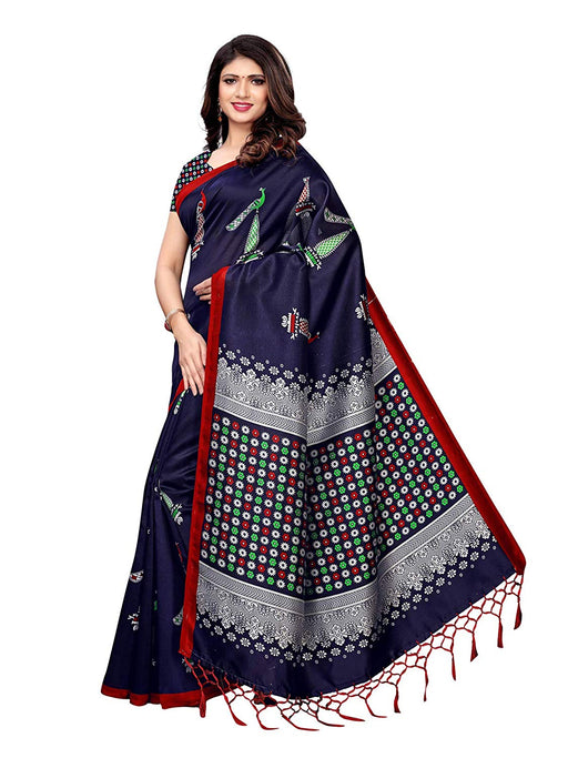 Navy Blue, Multi Color Poly Silk Saree only in Bigswipe