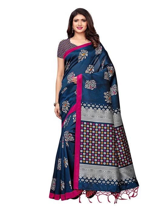 Navy Blue, Multi Color Poly Silk Saree only in Bigswipe