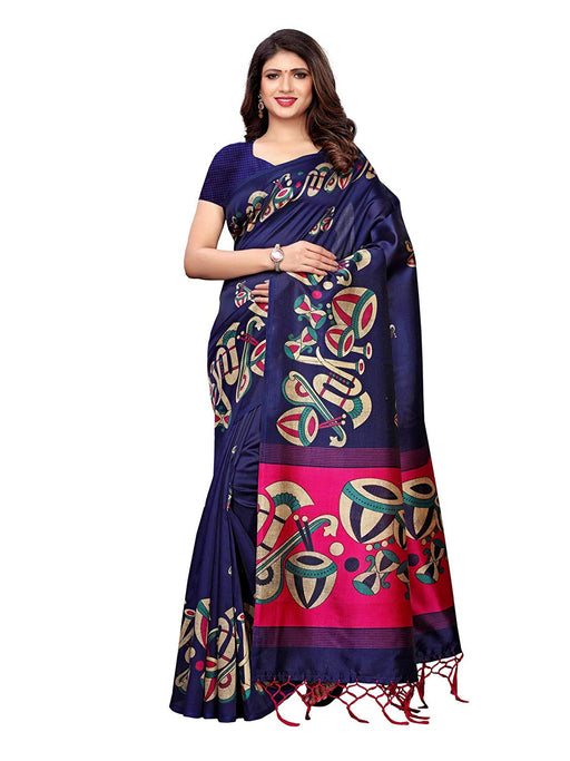 Navy Blue, Pink, Multi Color Poly Silk Saree only in Bigswipe