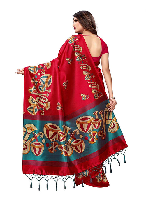 Maroon, Turquoise, Multi Color Poly Silk Saree only in Bigswipe