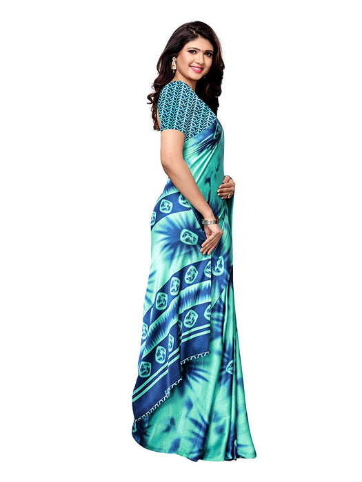 Turquoise, Navy Blue Color Satin Saree