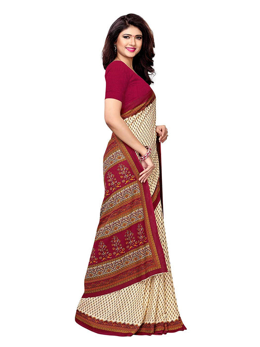 Off White, Maroon Color Crepe Saree only in Bigswipe