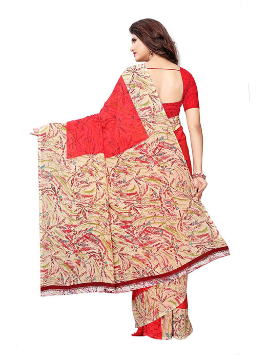 Red, Multi Color Crepe Saree