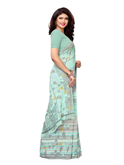 Turquoise, Off White Color Crepe Saree