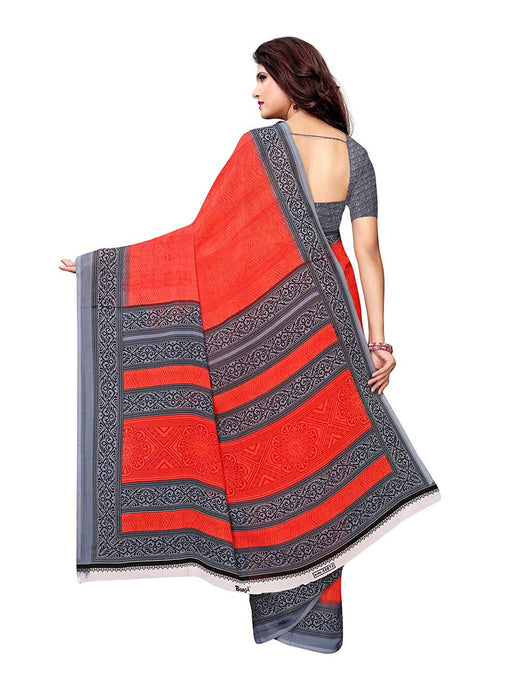 Red, Grey Color Crepe Saree