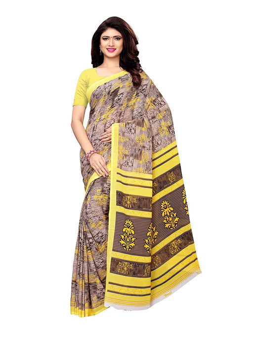 Brown, Yellow Color Crepe Saree only in Bigswipe