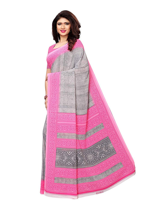 Grey, Pink Color Crepe Saree only in Bigswipe