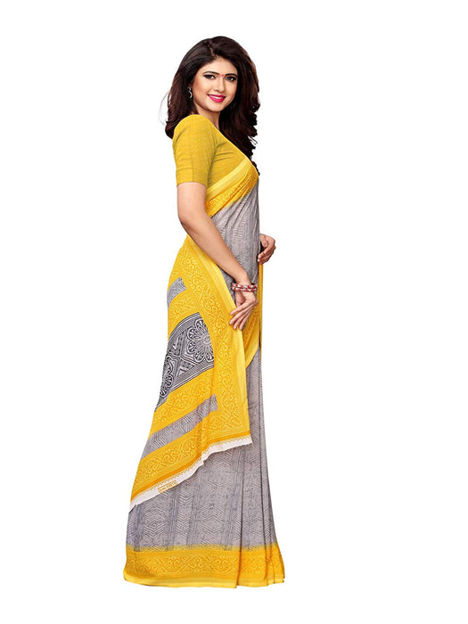 Grey, Yellow Color Crepe Saree only in Bigswipe