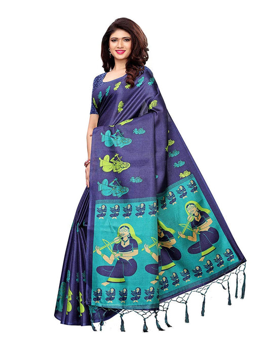 Navy Blue, Turquoise Color Art Silk Saree only in Bigswipe