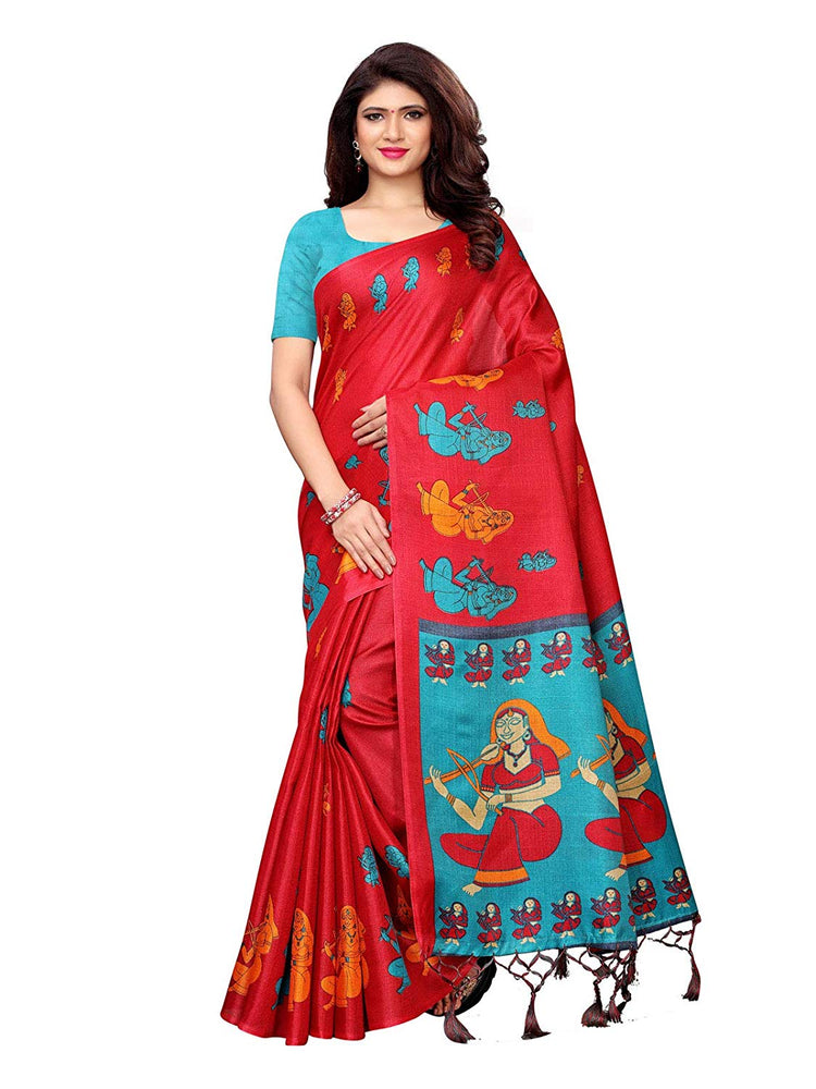 Maroon, Turquoise Color Art Silk Saree only in Bigswipe