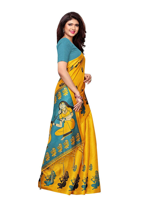 Yellow, Turquoise Color Art Silk Saree