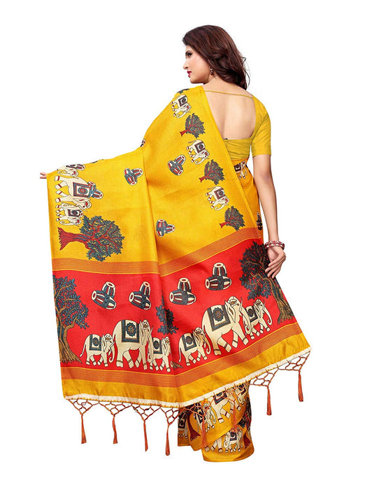 Yellow, Red Color Art Silk Saree