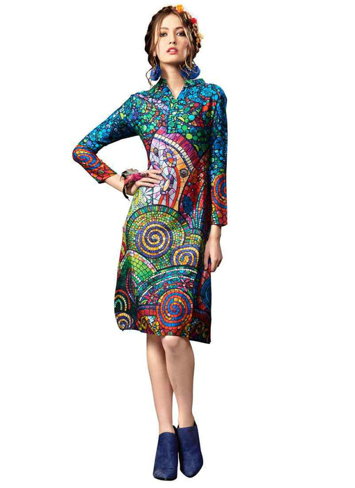 Multi Color Printed Rayon Cotton Kurti only in Bigswipe