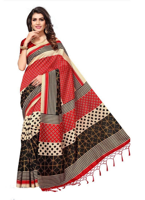 Off White, Red, Black Color  Poly Silk Saree only in Bigswipe