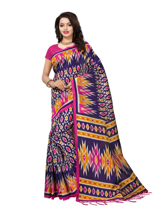 Navy Blue, Yellow, Pink Color  Poly Silk Saree only in Bigswipe