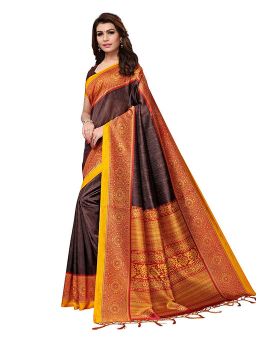 Brown, Multi Color Poly Silk Saree only in Bigswipe