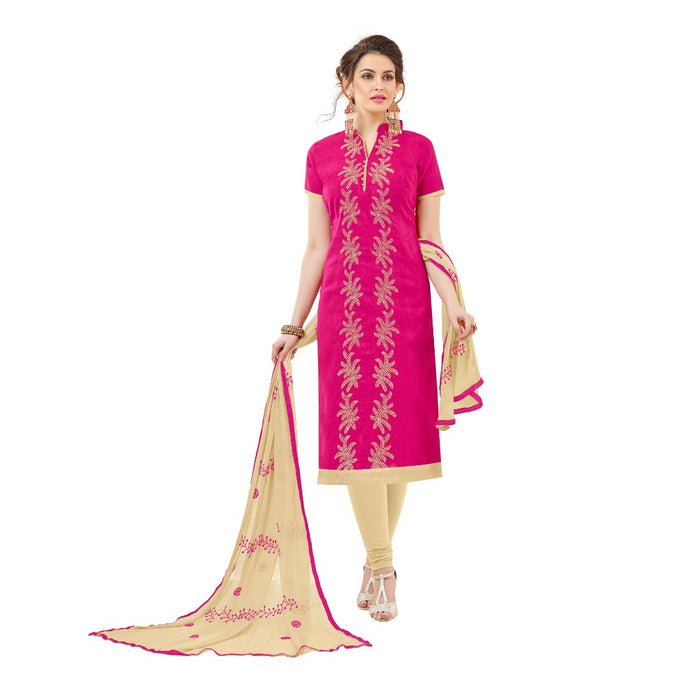 Cotton Jacquard Fabric Pink Color Dress Material only in Bigswipe