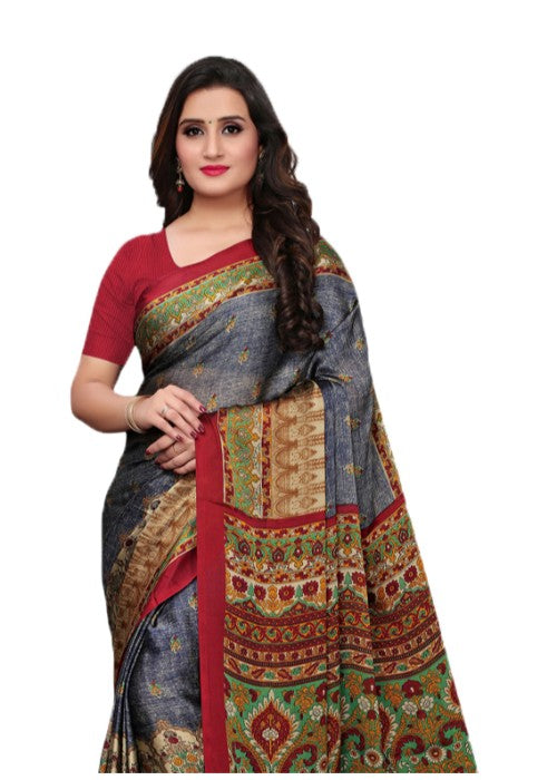 Navy Blue, Maroon, Multi Color Shimmer Printed Work Saree only in Bigswipe