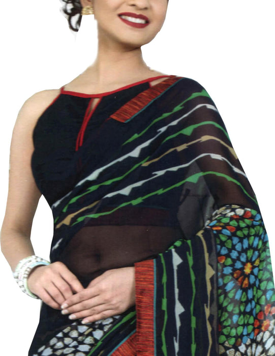 Chiffon Digital Color Printed Saree-Black with Multi only in Bigswipe