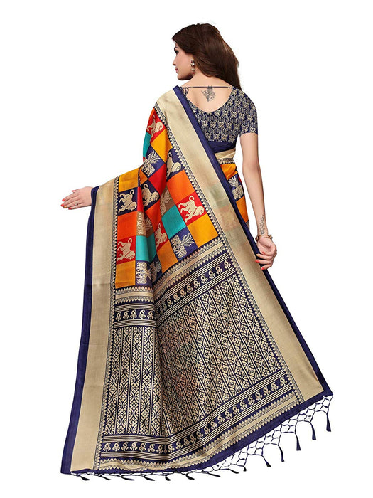 Navy Blue, Multi Color Poly Silk Saree only in Bigswipe