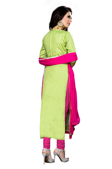 Light Green Cotton Embroidered Straight Suit Material only in Bigswipe