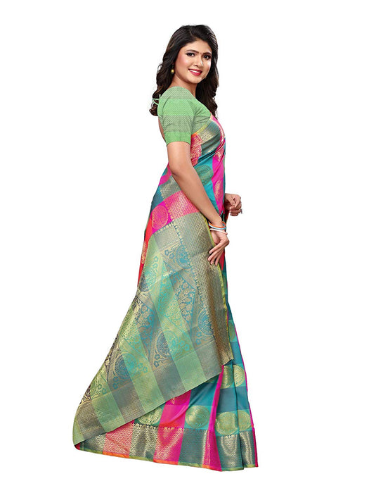 Pink, Turquoise Color Poly Silk Saree only in Bigswipe