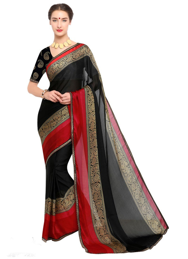 Black, Red, Beige Color Chiffon Saree only in Bigswipe