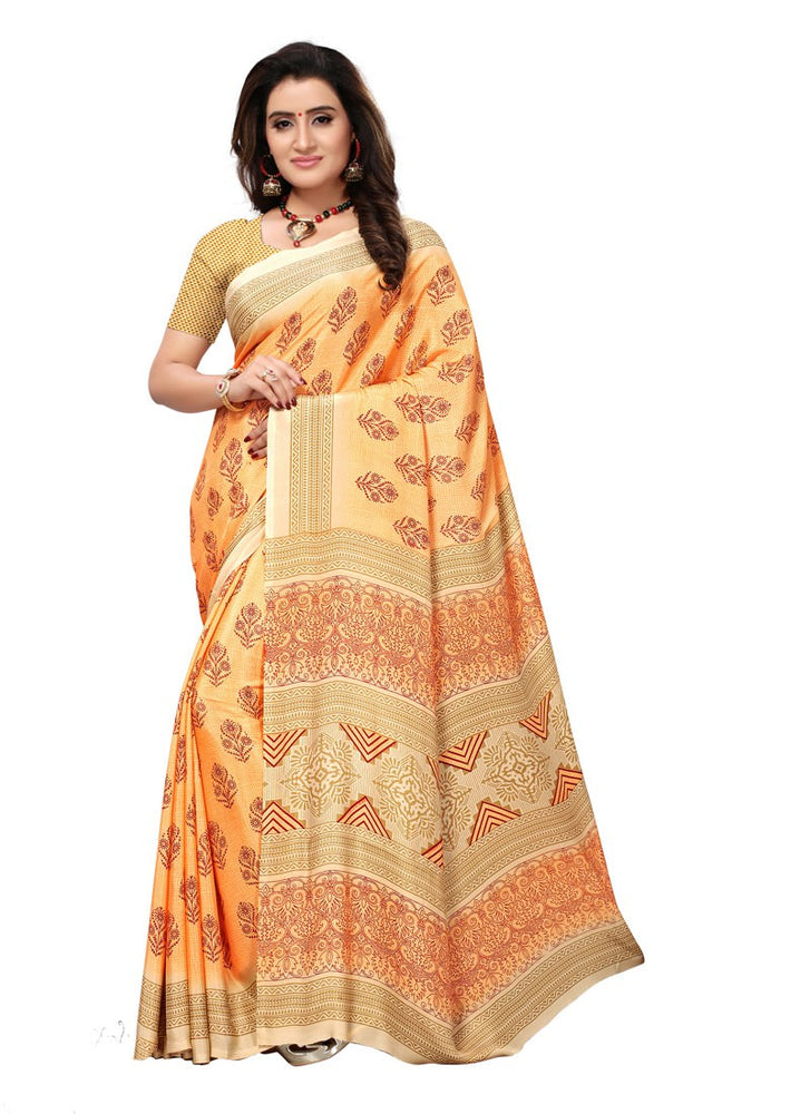 Beige, Orange Color  Crepe Saree only in Bigswipe