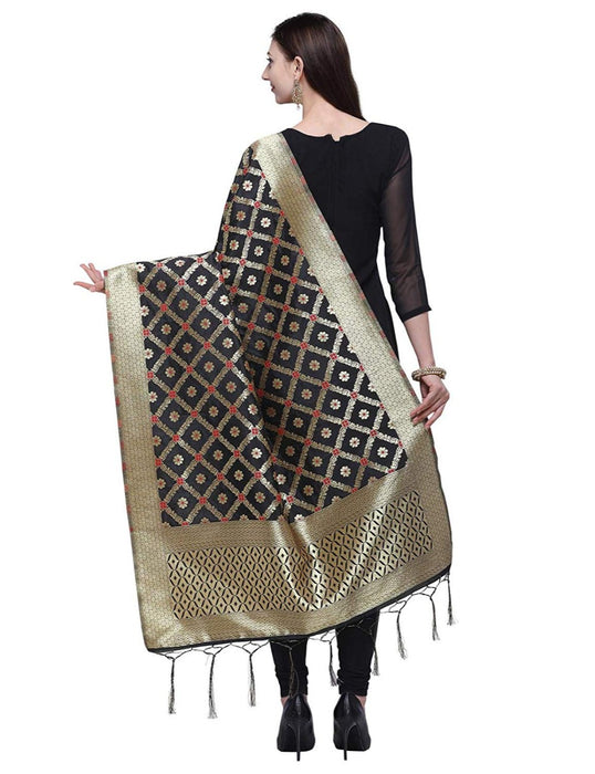 Black Color Poly Silk Dupatta only in Bigswipe