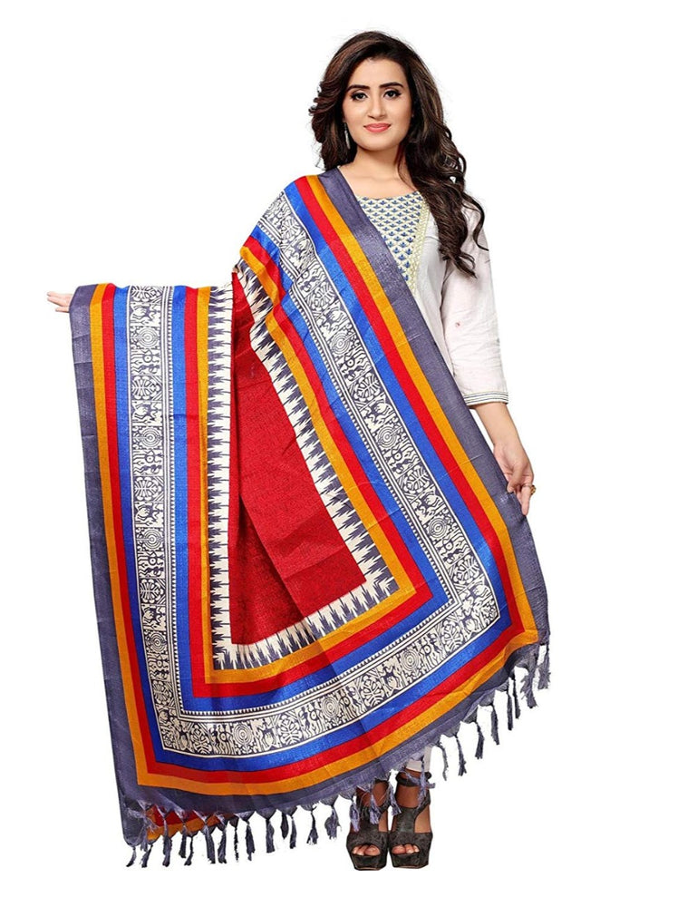 Maroon, Multi Color Bhagalpuri Silk Dupatta only in Bigswipe