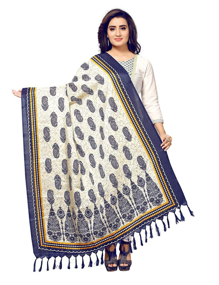 Off White, Black Color Bhagalpuri Silk Dupatta only in Bigswipe