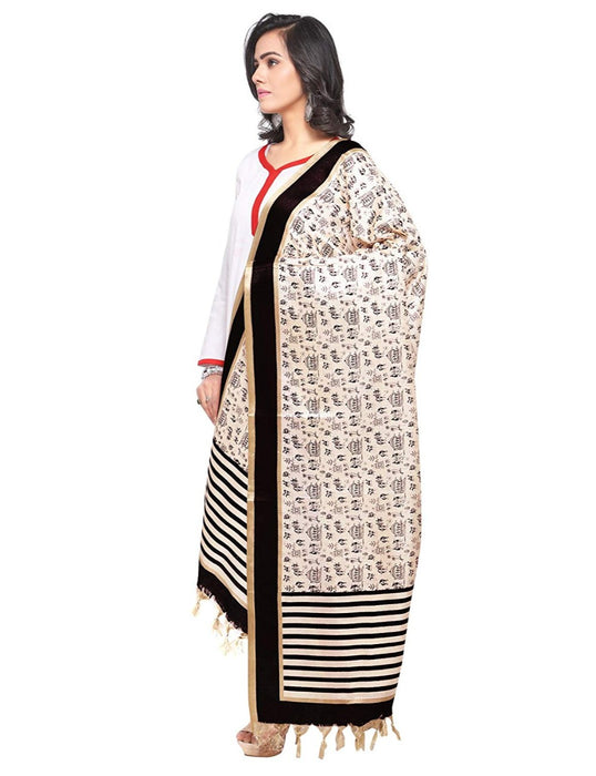 Cream, Black Color Bhagalpuri Silk Dupatta only in Bigswipe