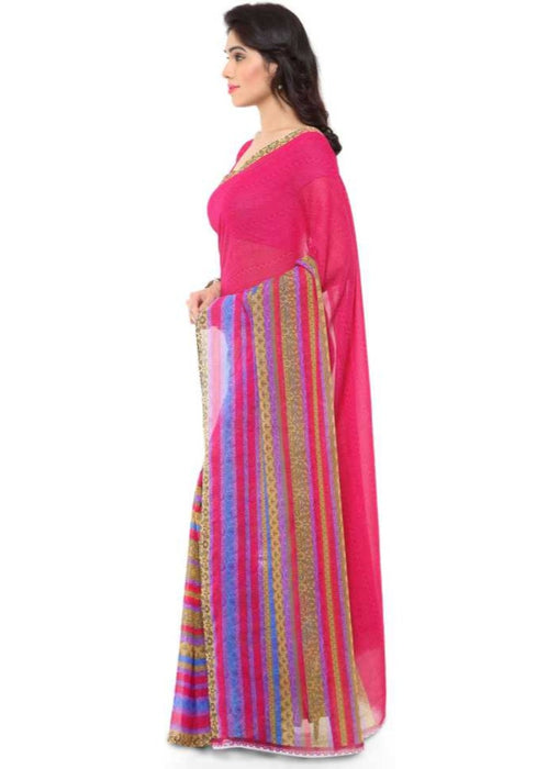 Printed Faux Georgette Pink Color Saree only in Bigswipe